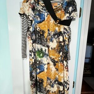 Tory Burch Size 8 Wally Multicolor Abstract Short Sleeve Silk Dress with Belt